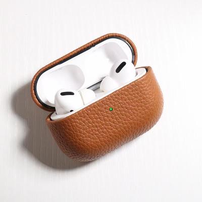 China Lightweight Cases For Airpods 3 Leather Cover For Airpods Real Pebble Leather for sale