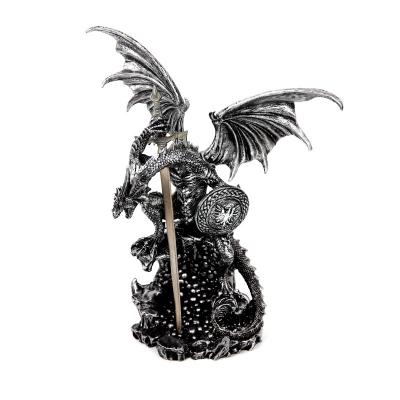 China Poly Silver Good Quality Artificial Dragon Statue With Sword for sale