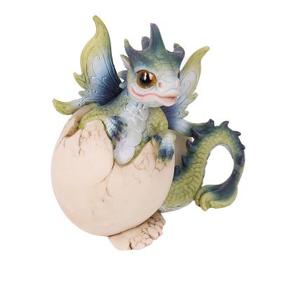 China 2020 High Performance Artificial Poly Dragon Hatching Green Baby Dragon Statue for sale