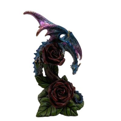 China 2021 China Manufacturer Artificial Polyresin Blue Dragon Rose Decorative Figurine for sale