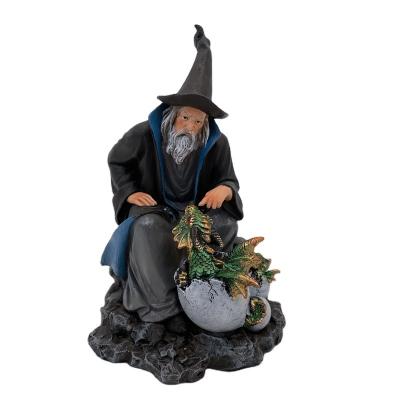 China Artificial Polyresin Magician Green Dragon Hot Statue for sale