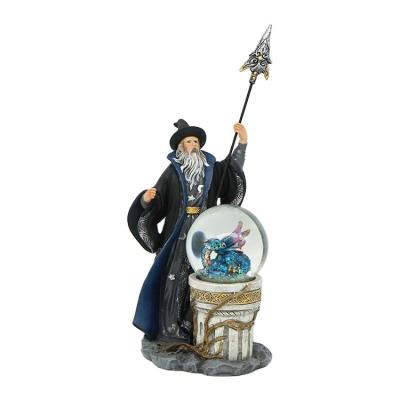 China Good Quality Home Decor Resin Craft Dragon Statue Magician Blue Mystic Waterball Artificial for sale