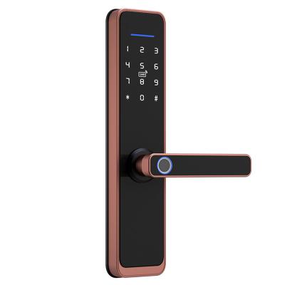 China Cheap Apartment Factory Supplier Handle Door Smart Fingerprint Open Red Bronze Smart Lock for sale