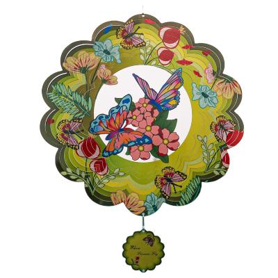 China Garden Decoration Gift Custom Design 3D Wind Chimes Metal Butterfly Rotating Green Outdoor Garden Hanging Ornaments for sale