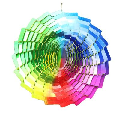 China New Garden Decoration Gift 3D Wind Rotating Wind Rings Garden Decoration Stainless Steel Colorful Tunnel Rotating Hanging Ornaments for sale