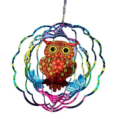 China Garden Decoration Gift Nordic Style Rotating Wind Rings Ornamental Garden Decoration Hanging Forest Owl Colorful Pendant for sale