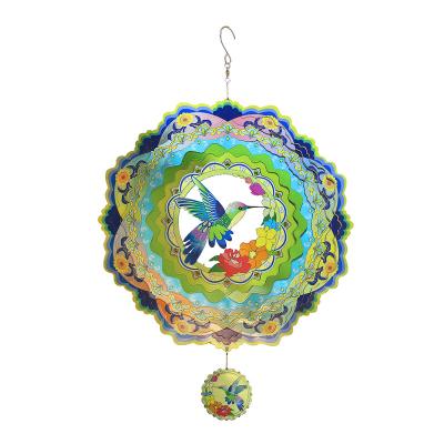 China Metal Hot Wind Hummingbird 3D Garden Decoration Gift Rotating Flower Wind Rings Yard Garden Decoration Hanging Ornaments for sale