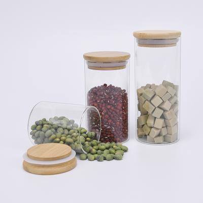 China Wholesale Multifunctional Free Airtight Storage High Borosilicate Life Sizes Match Glass Jar With Bamboo Lid for sale