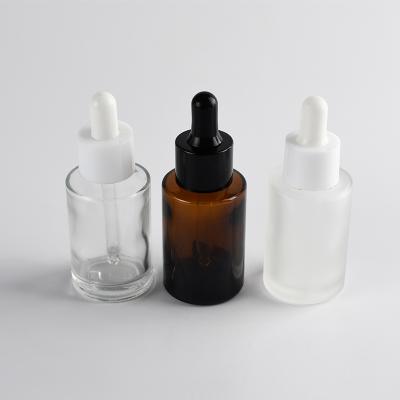 China 20ml 30ml 50ml 100ml Multifunctional Essential Oil Frosted Clear Amber Flat Shoulder Dropper Glass Bottle With Cap for sale