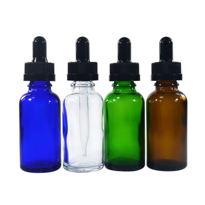 China 5ml 10ml 30ml 50ml 100ml Multifunctional Clear Essential Oil Dropper Amber Green Blue Glass Bottle With Cap Child Safe for sale