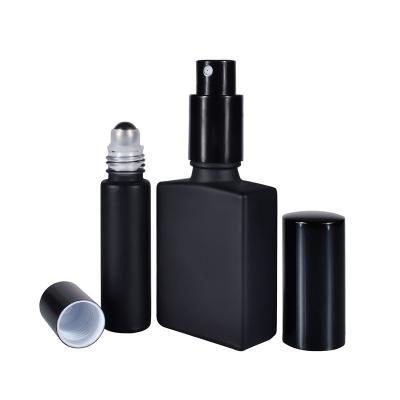 China 15ml 30ml 50ml 100ml Square Black Clear Perfume Rectangle Transparent Frosted Glass Bottle With Aluminum Spray Cap for sale