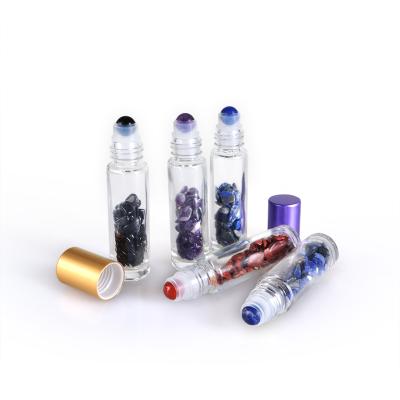 China 4ml 8ml 10ml 15ml Multifunctional Clear Natural Semi-precious Gem Stone Ball Essential Oil Stones Glass Roller Bottles For Perfume for sale