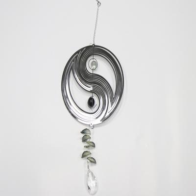 China Metal garden ornament laser cut 3D tai chi Yin and Yang stainless steel wind spinner for sale