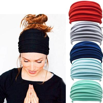 China Men Women Hair Accessories Non Slip Headband Elastic Wide Turban Headband Elastic Fold Fold Head Wraps Yoga Headband Men Women Head Wraps for sale