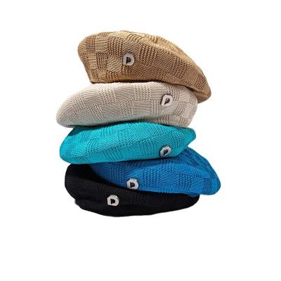 China New Soft Thin Section Beret Hat Spring Knitted Image D Letter Breathable Beret Hat Fashionable Women And Painter Summer for sale