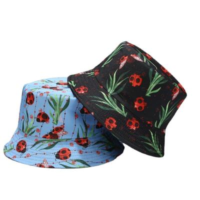 China 2022 New Cartoon Ladybug Pattern Hat Cute Men And Women And Summer Sunshine Multifunctional Foldable Double-Sided Wear Fisherman Hat Spring Hat for sale