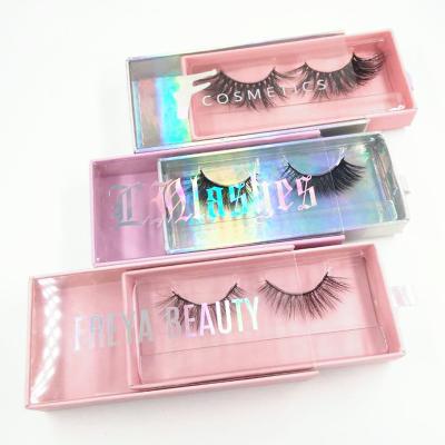 China Holographic Paper Flip Top Eyelash Magnetic Box With Ribbon Handle for sale