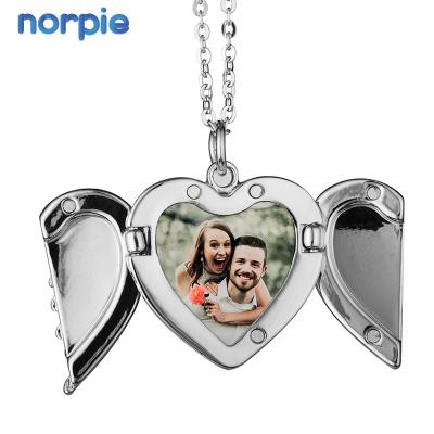 China Keepsake Sublimation Blank Angel Wings Necklace Heart Lockets Pendant Memorial Day Keepsake for sale