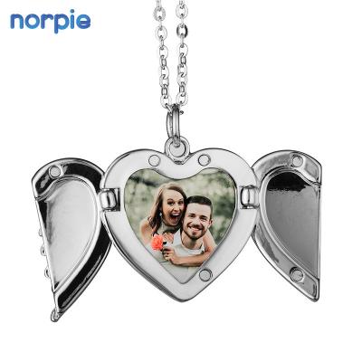 China Keepsake Sublimation Blank Angel Wings Necklace Heart Lockets Pendant Memorial Day Keepsake for sale