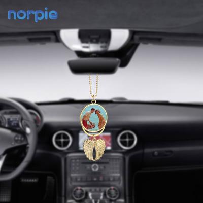 China Double Sided Printable Zinc Alloy Car Ornament Blank Sublimation Metal Car Ornament Hanging Memorial Hanger with Angel Wings for sale