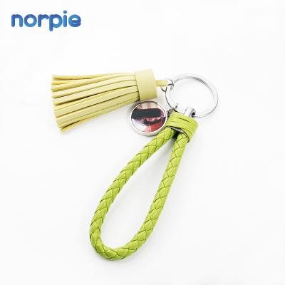 China Custom Tassel Key Chain Logo Sublimation Round Leather Rope Sublimation Key Chain for sale