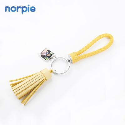 China Wholesale Cheap Custom Leather Tassel Square Sublimation Key Chain Sublimation Rope Key Chain for sale