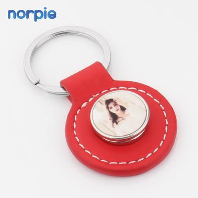 China Sublimation Leather Key Chain Round Shape Red Snap Button Leather Key Chain for sale