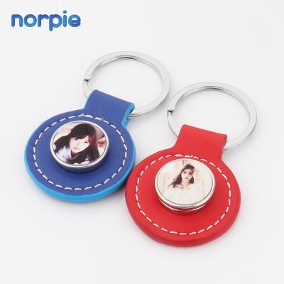 China Cheap custom made blue snap button sublimation leather key chain in sublimation leather for sale