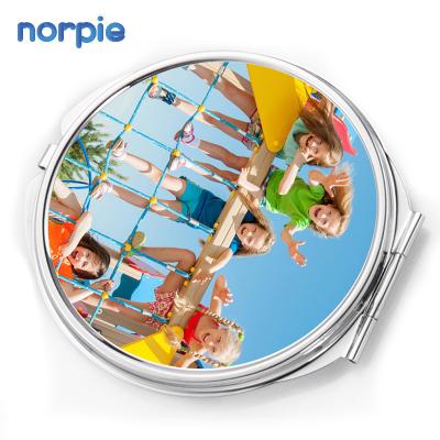 China Small Lighted Fashion Makeup Mirror Sublimation Round Shape Compact Metal Mirror for sale