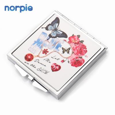 China Wholesale Lighted Girls Metal Makeup Mirror Sublimation Square Shape Compact Mirror for sale