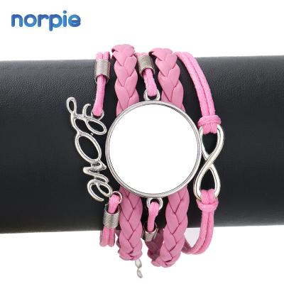 China TRENDY Braided Multi Layers Love Mom Metal Letters Leather Wristbands Sublimation Wristbands for sale