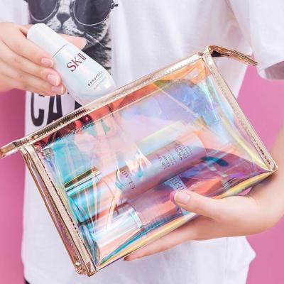 China Eco-Friendly/Foldable and Recover Soon Ready to Ship PVC TPU Holographic Clear Fashion Travel Makeup Cosmetic Bag Organizer for sale