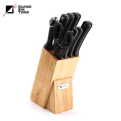 China 9 Pcs Disposable Pom Handle 3 Rivets Bakelite Handle Kitchen Knife Set With Rubber Wood Knife Block for sale