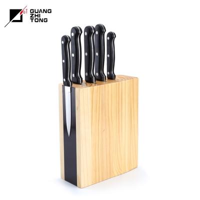 China 6 Pcs Disposable Stainless Steel Pom Handle Bakelite Handle Kitchen Knife Set With Pine Wood Magnet Block for sale