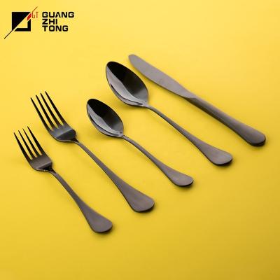 China 5 Pcs 18/10 Stainless Steel Color PVD Disposable Flatware Flatware Cutlery Black Coating Set for sale