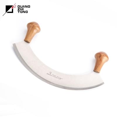 China Hot Selling Sustainable 10 Inch Wood Grain PP Handle Mezzaluna Single Blade Vegetable Cleavers for sale