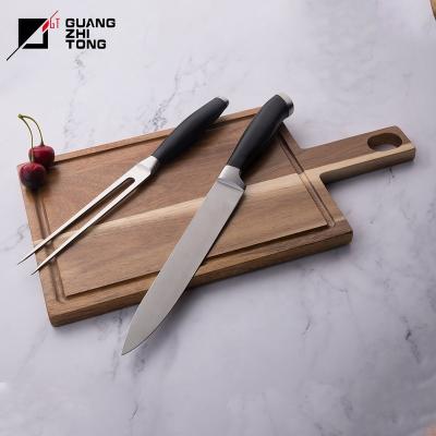 China Hot Sale 2 Pcs BBQ Kitchen Disposable Stainless Steel ABS Forged Handle Slicing Meat Knife and Fork Set for sale