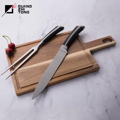 China Sustainable 2 Pcs GRILL Kitchen Stainless Steel ABS Mount Forged Handle Slicing Meat Knife and Fork Set for sale