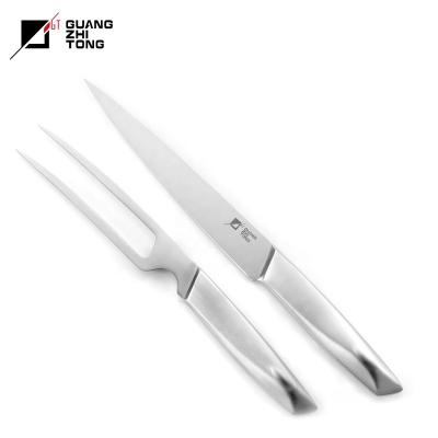 China Disposable Hot Sale 2 Pcs GRILL Kitchen Stainless Steel Hollow Handle Carving Meat Knife and Fork Set for sale