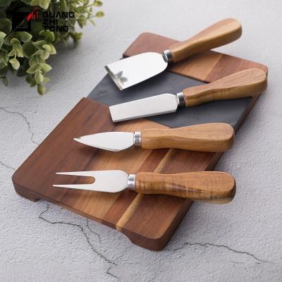 China New Design 4 Pcs Sustainable Acacia Wood Handle Cheese Knife Set for sale