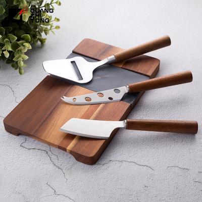 China Sustainable Hot Sale 3 Pcs Black Walnut Wood With Forged Stainless Steel Handle Cheese Knife Set For Kitchen for sale