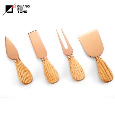 China Sustainable Best Sellers 4 Pcs Hardwood Handle Cheese Knife Set With PVD Coating for sale