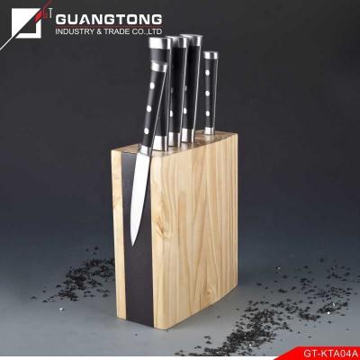 China Disposable 6 Pcs Kitchen Knife Set With Pine Magnet Wood Block for sale