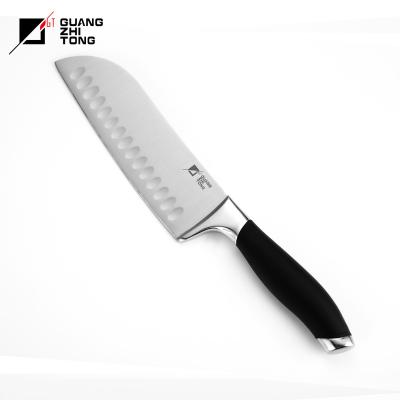 China Disposable professional soft touch PP+TPR rubber handle with double bolster handle 7 inch japanese santoku knife for sale