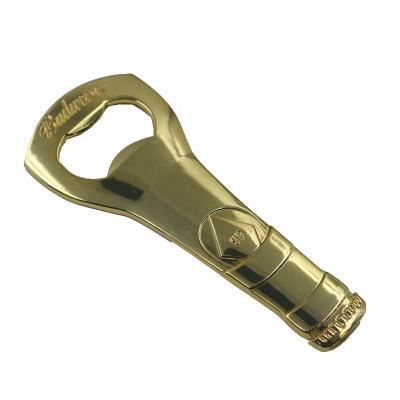 China Viable High Quality Custom Made Zinc Alloy Plating Gold Bottle Shape Opener Metal Beer Bottle Opener for sale