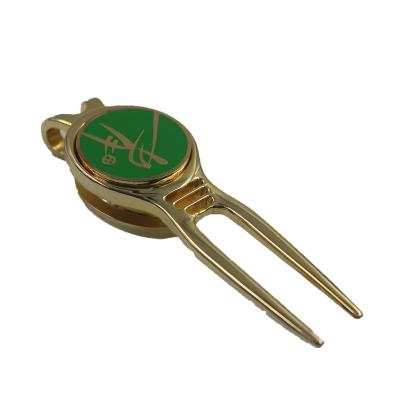 China Hot Selling Zinc Alloy Golf Digging Tools Design Golf Digging Tool Gold Color Ball Products Promotional Gifts Metal Marker Custom Logo Golf Digging Tools for sale