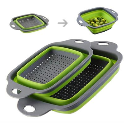 China Viable Kitchen Plastic Collapsible Collapsible Silicone Colander Strainer With Extendable Handles for sale