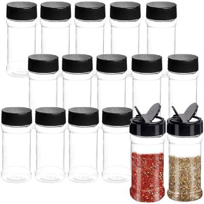 China 100ml Empty Clear PET Viable 3.5oz Plastic Bottle Spice Jar Seasoning Powder Herbs Containers With Shaker Lid Black Cap Glitter Shaker for sale