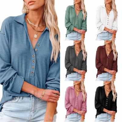 China 2021 Viable Hot Shirt Autumn Pit Stripe Long Sleeve Ladies Turn-Down Loose Collar Women's Casual Blouse for sale