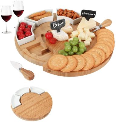 China Sustainable Bamboo Round Cheese Cutting Board Set Round Charcuterie Board Set and Cheese Serving Platter. for sale